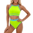 thumbnail image 2 of HUAXUN Women 2 Piece Swimsuits Bikini Set Racerback Modest Bathing Suit Sporty High Neck Crop Top with High Waisted Bottom Swimwear(Green,L), 2 of 4