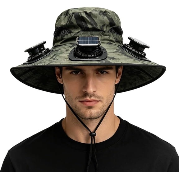 3-in-1 Hands-Free Hat Fan,Three Solar Fan Outdoor Cooling Fan Hat,Solar Fan Hat for Men Women,UPF 50 Removable&Type-C Charg