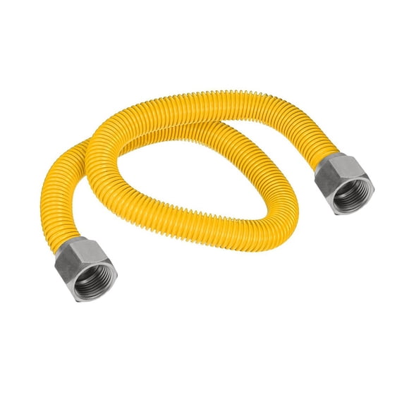 Flextron FTGC-YC38-72 70" FLEXIBLE YELLOW EPOXY COATED STAINLESS STEEL GAS LINE CONNECTOR WITH 1/2" OUTER DIAMETER AND NUT FITTINGS