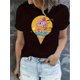 thumbnail image 1 of Camiseta con estampado de helado "Ojo Creativo" para mujer, informal, de cuello redondo y manga corta, 100 % algodón, elasticidad media, ideal para cualquier temporada, ropa informal | Camiseta con es, 1 of 7