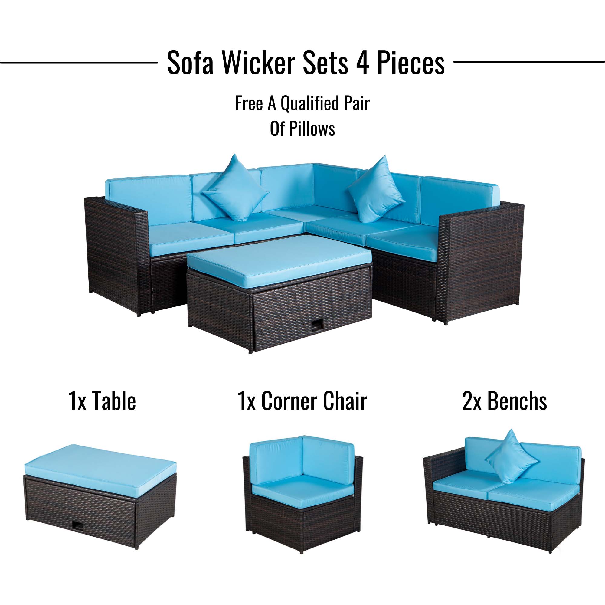 4 Pieces Patio Conversation Sets on Clearance, 4 Pieces Outdoor Wicker Patio Furniture Set with Seat Cushions & Tempered Glass Dining Table, Wicker Sofa Sets for Porch Poolside Backyard Garden, S8177 - image 4 of 10