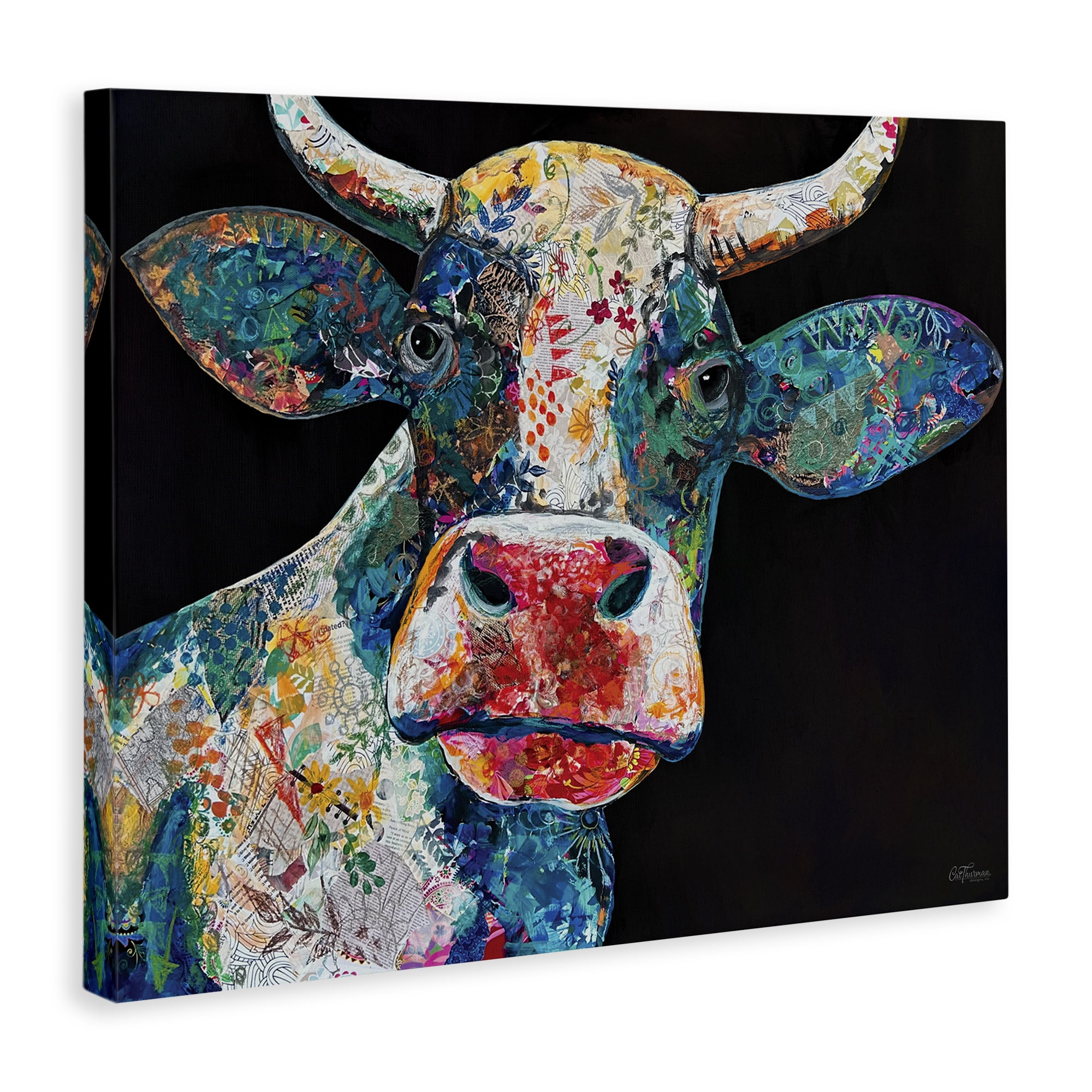 Stupell Industries Paisley Pattern Cow Animals & Insects Painting Gallery Wrapped Canvas Art Print Wall Art, 30 x 24