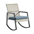 thumbnail image 1 of Walker Edison Modern Rattan Patio Rocker with Cushion in Light Gray and Blue, 1 of 4
