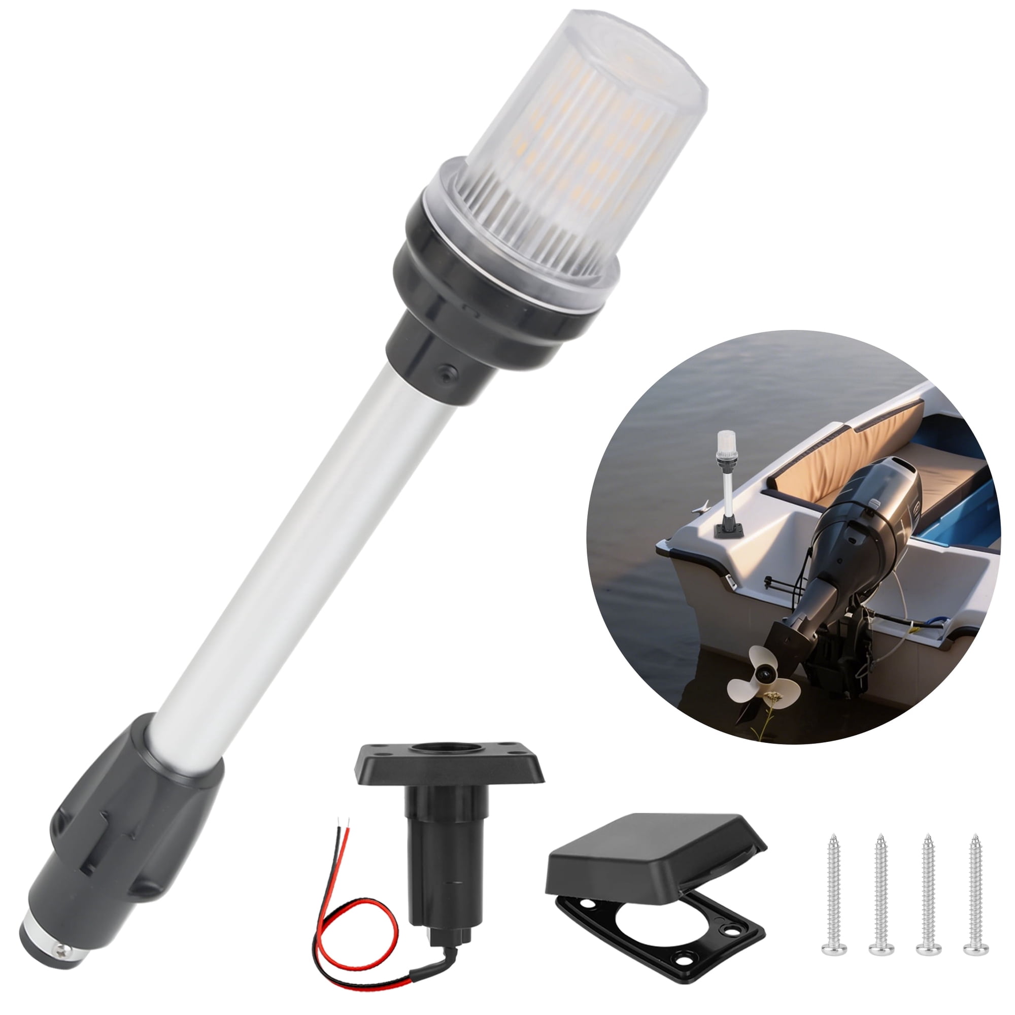 11" Boat Stern Light, TSV 360° LED Anchor Light with Base, 3NM Visibility, IP67 Waterproof 12V Navigation Light for Pontoon, Bass & Fishing Boats