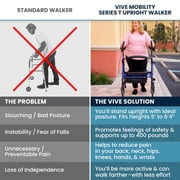 Vive Mobility Upright Walker T-Series – Outdoor Stand-Up Rollator with Seat for Seniors, Blue