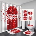 thumbnail image 1 of 4 Pcs Valentine's Day Shower Curtain Sets with Non-Slip Rug, Toilet Lid Cover and Bath Mat Wooden Board Romantic Heart Shower Curtain with 12 Hooks Pink Waterproof Durable,A20, 1 of 5