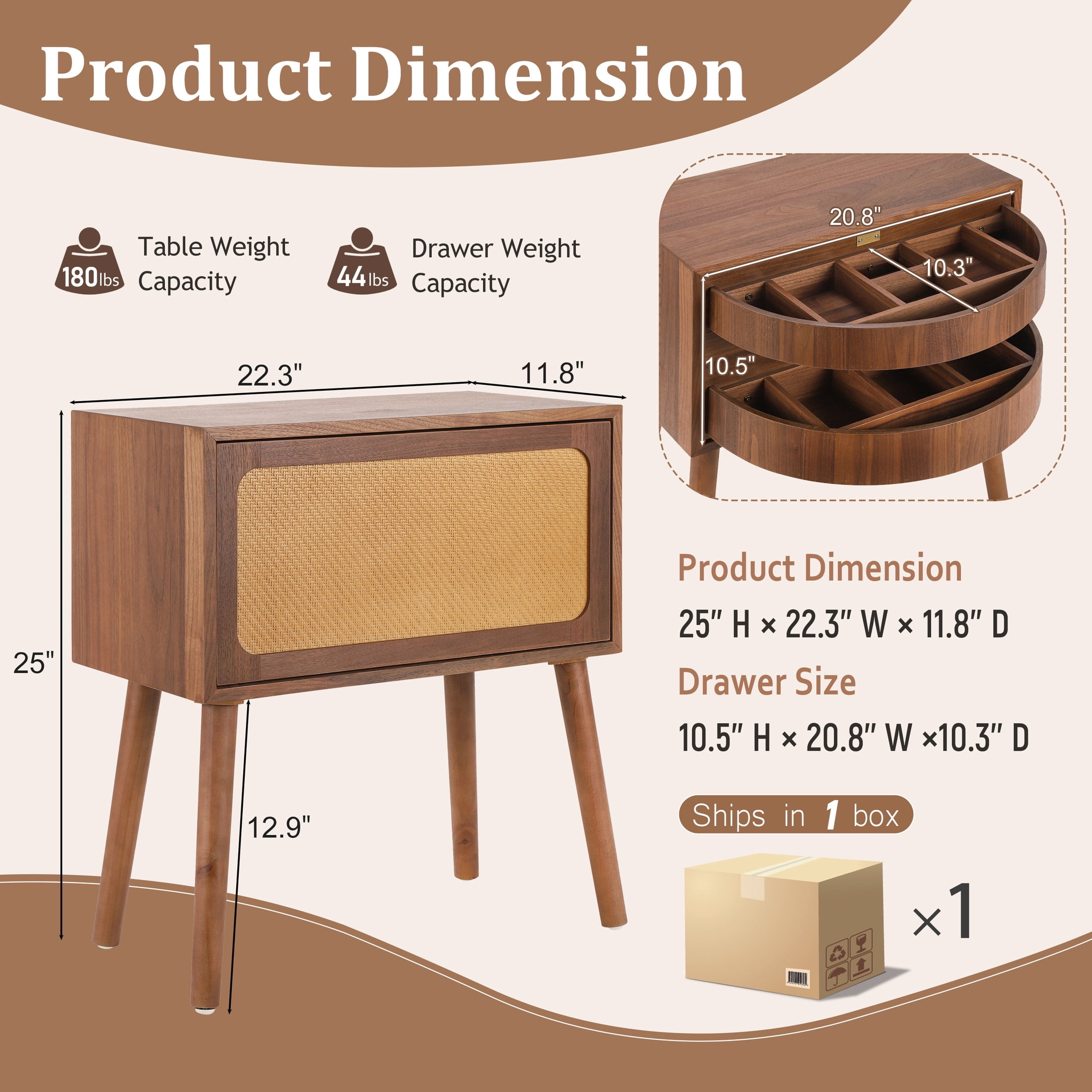 Christopher Knight Home Wood Nightstand with Rotating Hidden Compartment, Modern Storage Bedside Table, Walnut