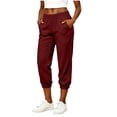 thumbnail image 5 of Women's Linen Cotton Cropped Pants, High Waist Loose Fit Tapered Pants with Pockets, Casual Summer Beach Trousers, Capri Pants for Women, Womens Cropped | VerBelle,Wine S, 5 of 9