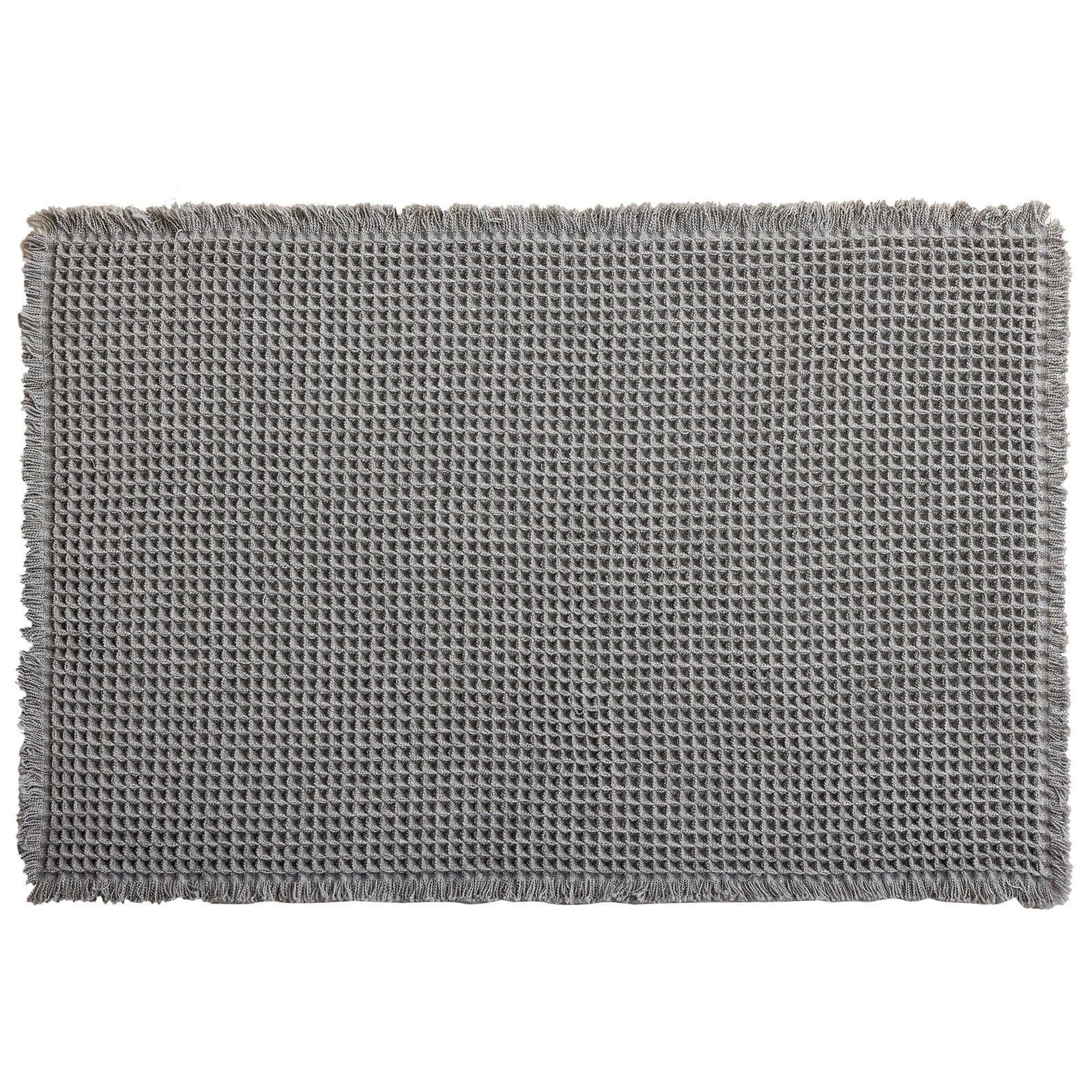 TOPCHANCES Non Slip Bath Mat, Waffle Woven Bathroom Mat, Super Absorbent Shower Mat Bathtub Mat, Front Door Mat with Tassels (23*35 in, Grey)