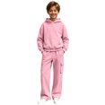 thumbnail image 3 of Glisme Girls Outfit Set Solid Color Long Sleeve Hooded Tees With Pocket Pants Set Cozy Soft Girls Outfit Size 11-12 Years Pink, 3 of 7
