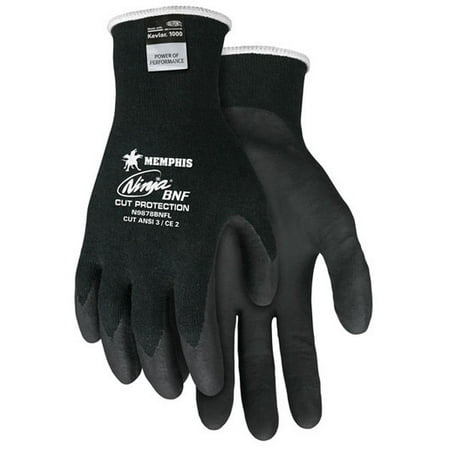 Memphis 100% Kevlar Gloves (Memphis Glove X-Large Black Ninja 18 Guage DuPont Kevlar And Stainless Steel Cut Resistant Gloves With Knit Wrist And Black Nitrile Foam Coating On Palm And)