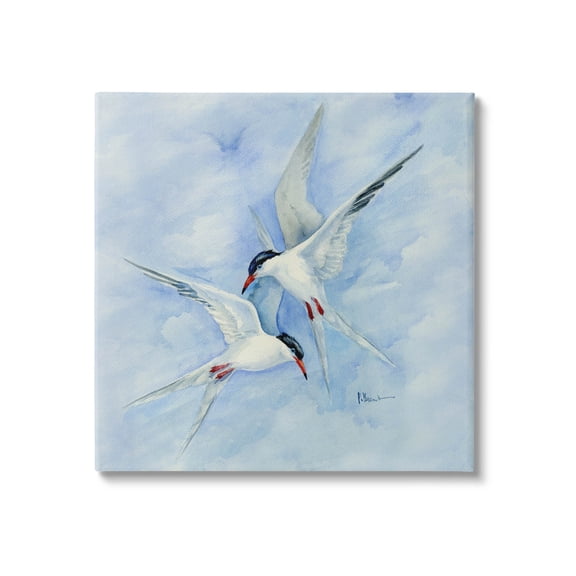 Two Birds Flying Sky Wildlife Animals & Insects Painting Gallery Wrapped Canvas Print Wall Art