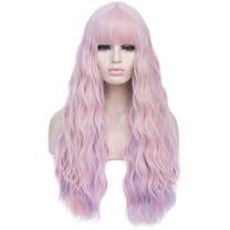 Unique Bargains Wigs for Women 28" Pink Highlight Curly Wig with Wig Cap