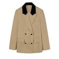 thumbnail image 2 of Xdegoge Womens Double Breasted Blazer Jacket Contrast Lapel Collar Long Sleeve Suit Coat with Buttons Office Business Casual Workwear Professional Outerwear, 2 of 7