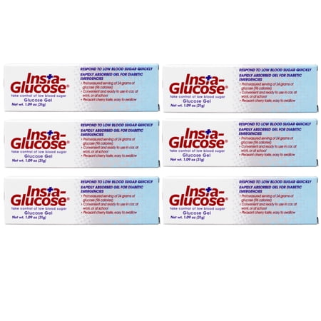 6 Pack - Insta-Glucose Gel, Respond to Low Blood Sugar Quickly Rapidly Absorbed Gel for Diabetic Emergencies, Cherry Flavor, 1.09 Ounce