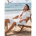 thumbnail image 5 of Men'S Linen Blend Short Sleeve Shirt & Shorts Set, Casual Summer 2 Piece Outfit White M, 5 of 9