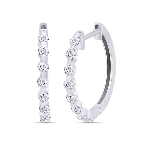 AFFY 0.50CT Round Moissanite Diamond Huggie Hoop Earrings for Women 14K White Gold over Silver