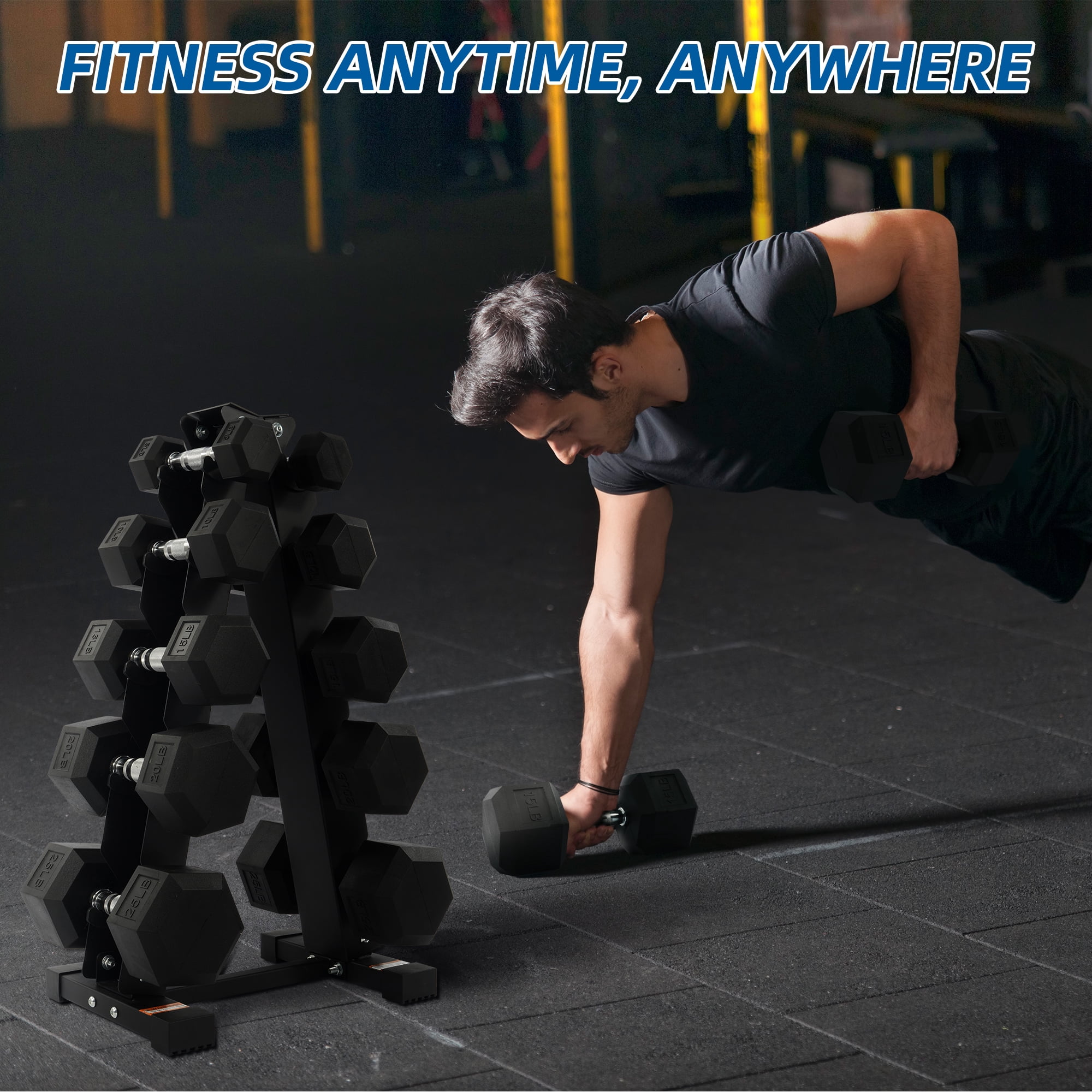 BalanceFrom 150LB Coated Hex Dumbbell Weight Set and A-Frame Storage Rack, 5-25 lbs Pairs