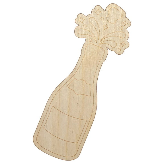 Popping Champagne Bottle Celebrate Celebration Wood Shape Unfinished Piece Cutout Craft DIY Projects - 4.70 Inch Size - 1/8 Inch Thick