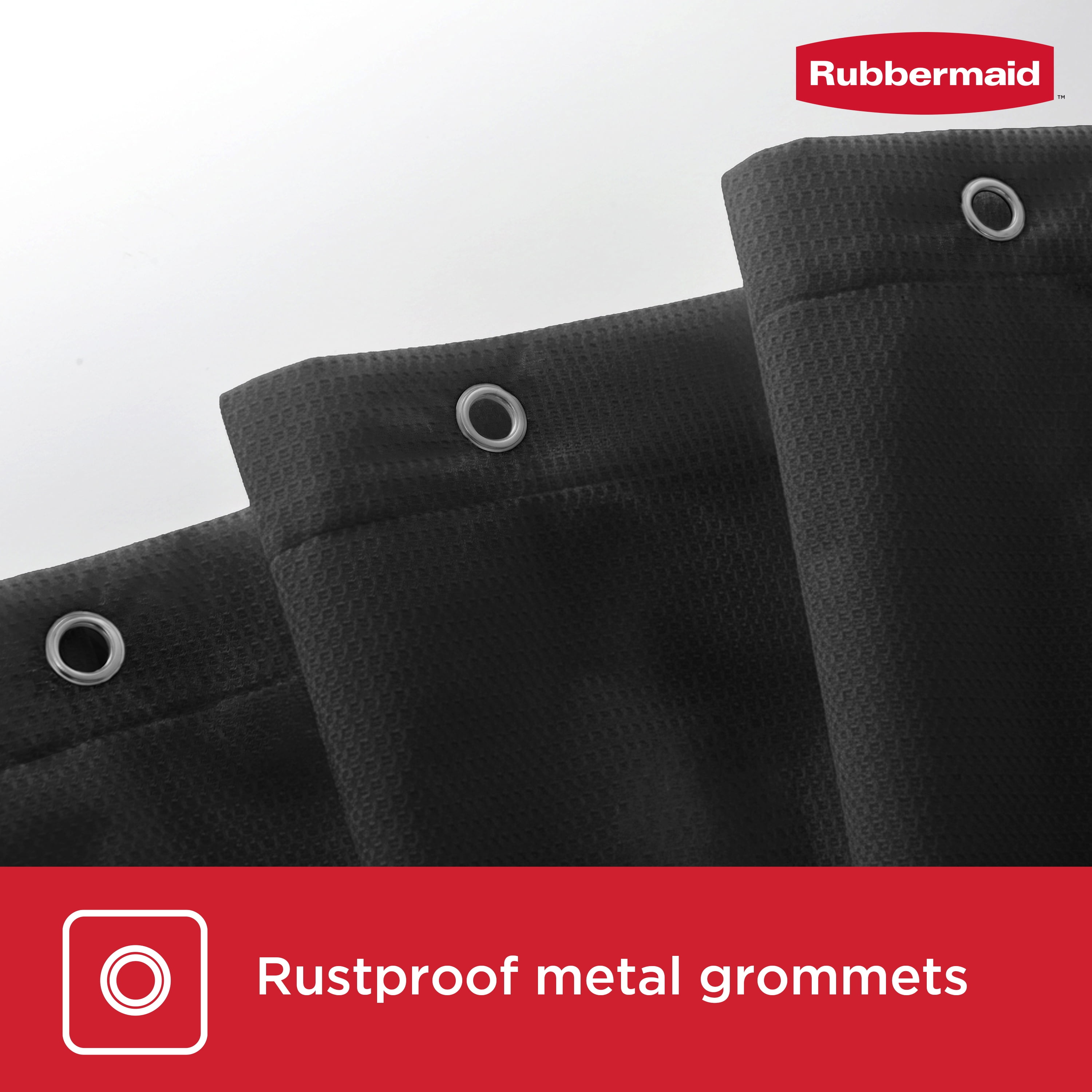 Rubbermaid Black Waterproof Fabric Shower Curtain Liner, 70" x 72"