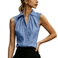 thumbnail image 5 of Miluxas Women's Sleeveless Button Down Blouse Collared Pleated Front Loose Tunic Shirts Work office Casual Tank Tops Lightweight Summer Outfit Blue, 5 of 9