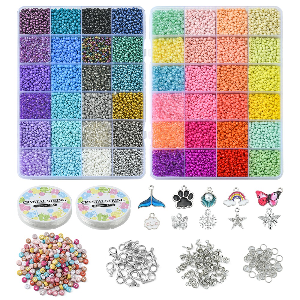 1set Letter Bracelet Necklace Making Kit Including Round Seed & Acrylic Beads Rainbow & Cloud & Snowflake & Butterfly Alloy Pendants Mixed color