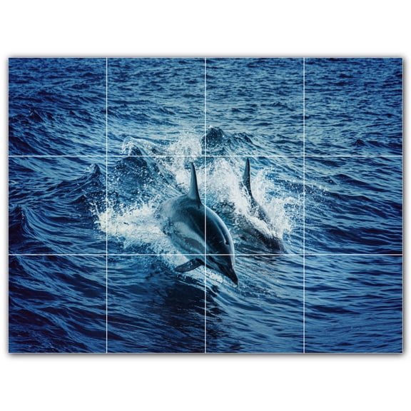 Picture-Tiles.com: Dolphin Ceramic Tile Wall Mural WAL500528-43XL. 48"W x 36"H using (12) 12" x 12" Ceramic Tiles-Satin Finish