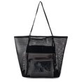 thumbnail image 1 of Bolsa de mano, bolsa de playa de malla con bolsillo con cremallera, bolsos de hombro extra grandes, bolsa de compras reutilizable y plegable, negro, 1 of 4