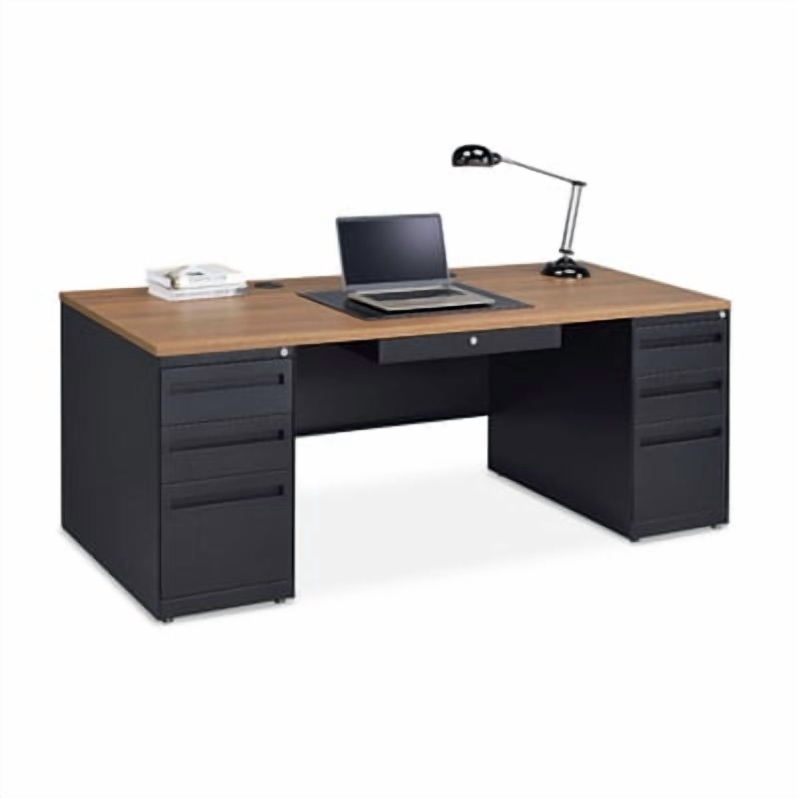 Carbon Steel Executive Desk  72"W x 30"D Planed Teak