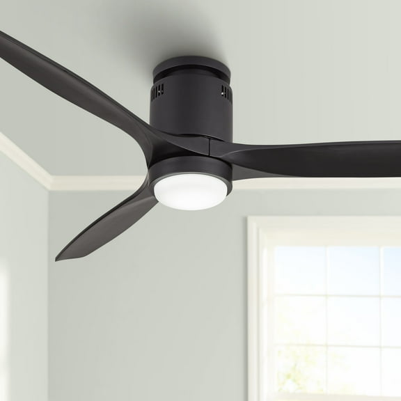 52" Casa Vieja Modern 3 Blade Hugger Ceiling Fan with Dimmable LED Light Remote Matte Black for Living Room Kitchen House Bedroom