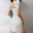 thumbnail image 4 of VISgogo Mini vestido ajustado para mujer, manga corta abullonada, estampado floral, con lazo en la parte delantera, vestido fruncido VISgogo  moda, 4 of 8