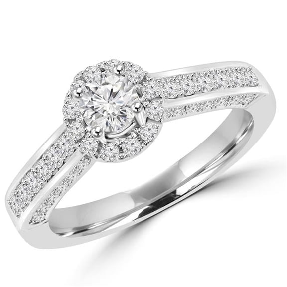 1 CTW Round Diamond Halo Antique Vintage Engagement Ring in 14K White Gold - 4.75