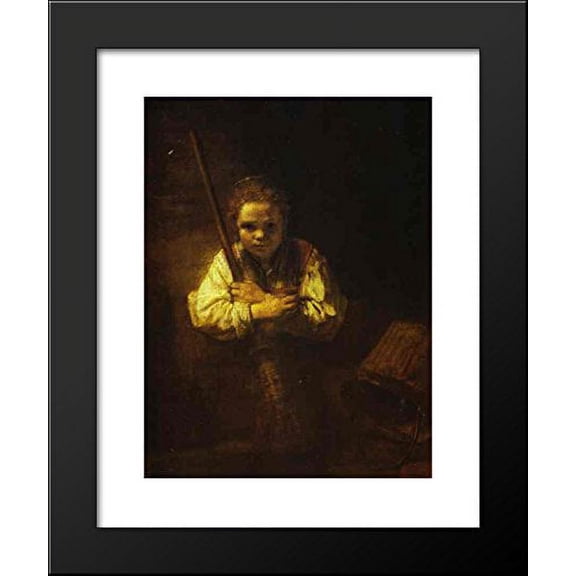 A Girl with a Broom 20x24 Framed Art Print by Rembrandt