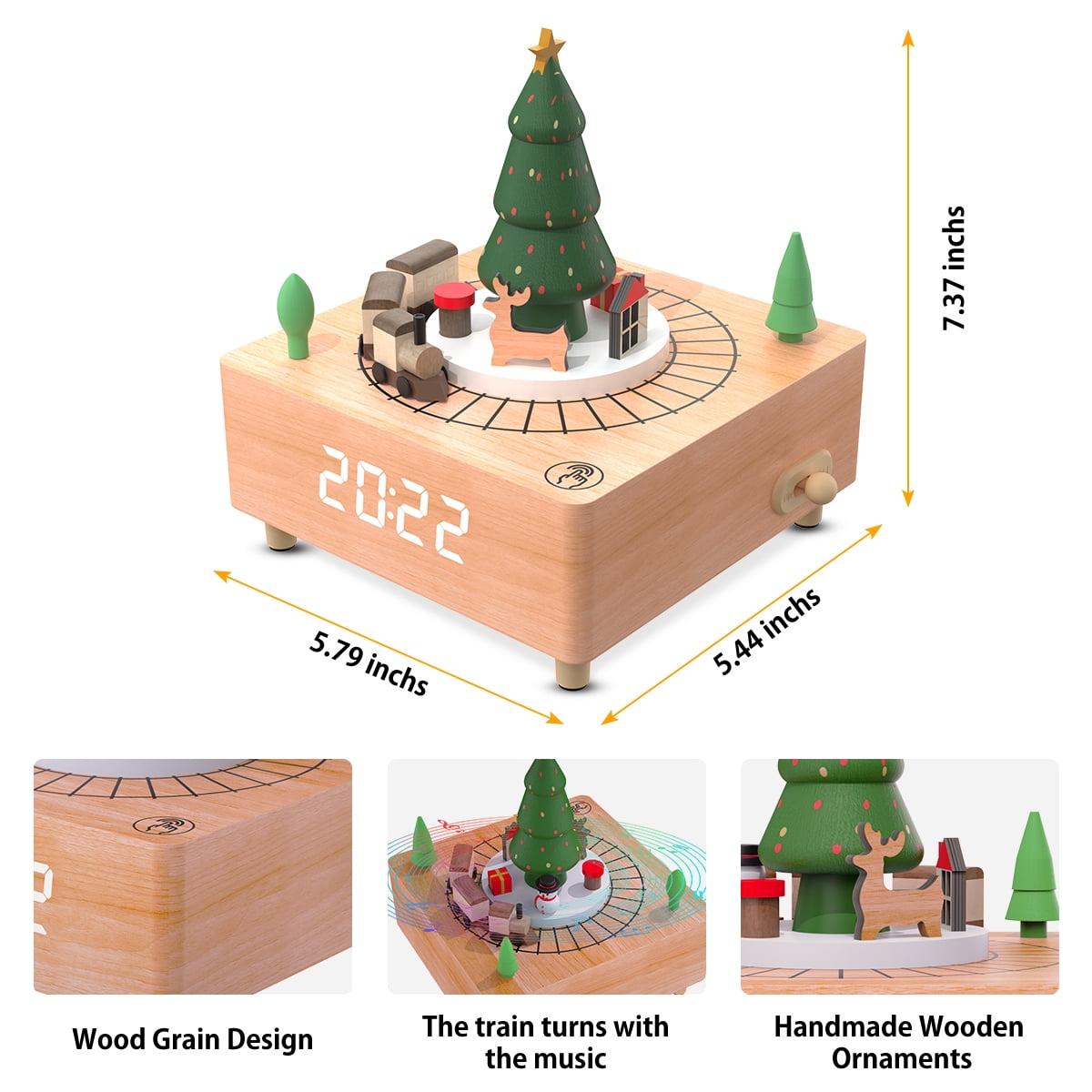 Electime Wooden Alarm Clock for Christmas Gift, Desktop Digital Clock, Train Musical Box Smart Castle Toy Birthday Present for Lover Friends and Children