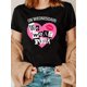 thumbnail image 1 of Camiseta informal de cuello redondo para mujer con estampado de corazón "Wednesday We Wear Pink", ligeramente elástica, manga corta, corte regular, ideal para cualquier temporada, ideal para San Valen, 1 of 8
