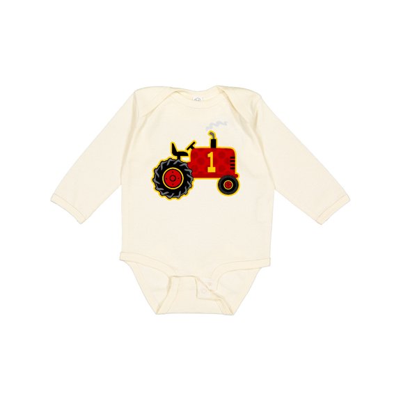 Inktastic Red Tractor 1st Birthday Boys Long Sleeve Baby Bodysuit