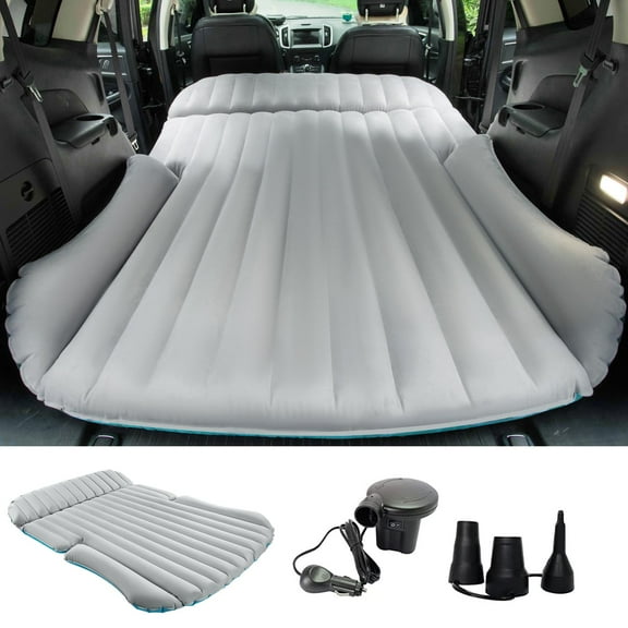 QDH SUV Air Mattress Double-Sided Car Mattress SUV Mattress Camping Bed Inflatable Bed with Electric Pump for SUV Trunk and Rear Seat - Gray and Blue (Without Pillows)