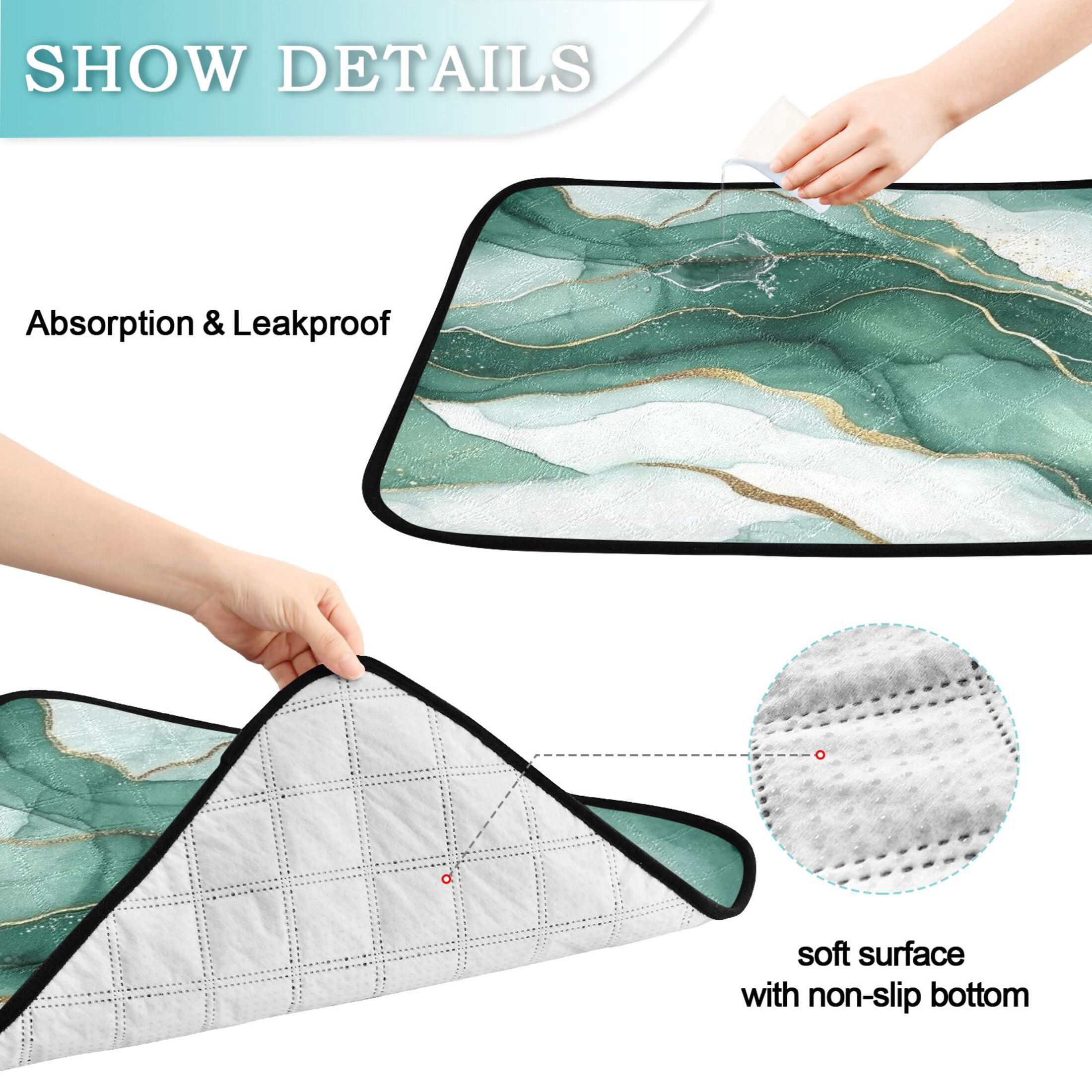 Qxltty Gilt Green Texture Cat litter Pads Pet Set of 3 Diaper Mats Center Anti-leakage Layer Absorbent Soft and Comfortable