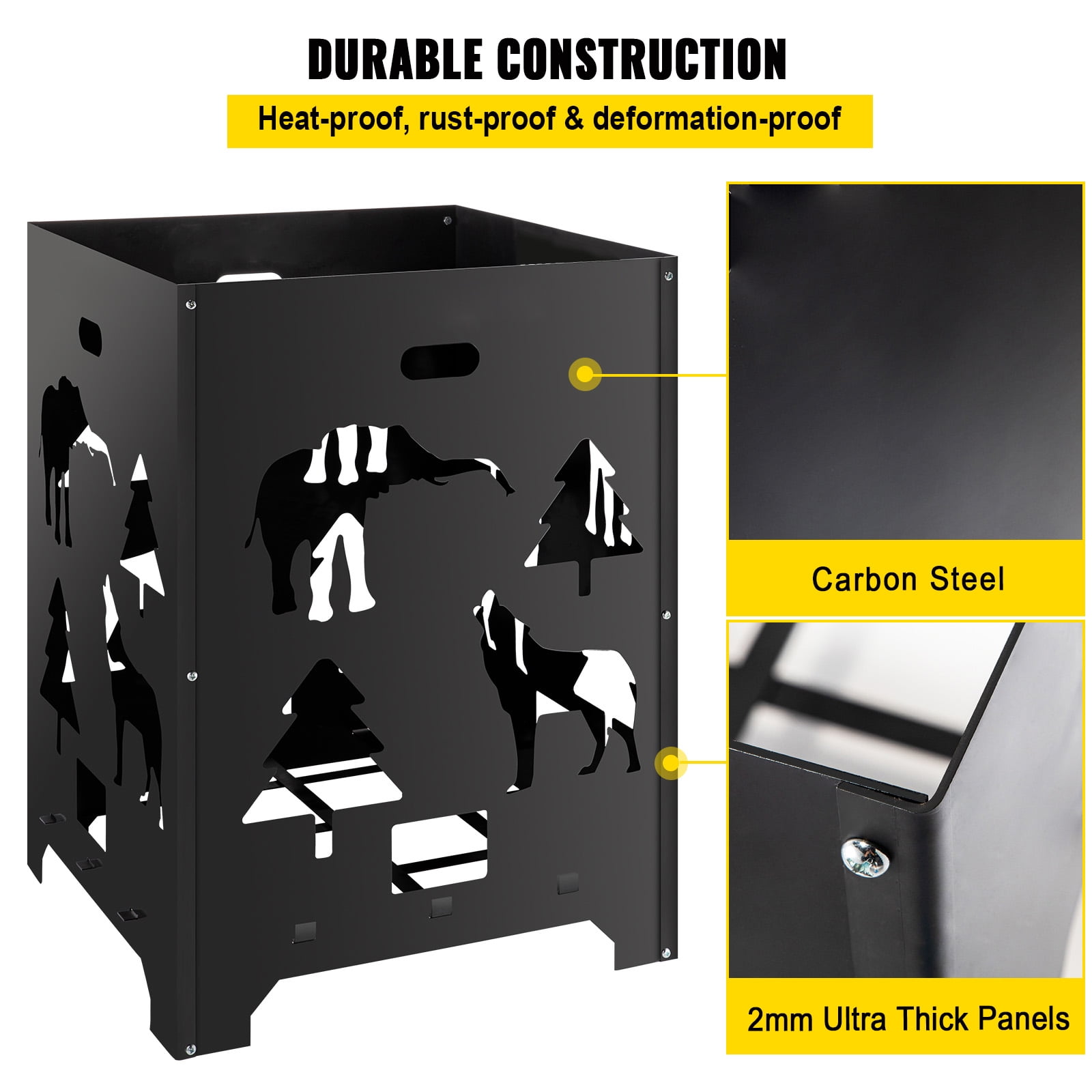 SKYSHALO Burn Barrel, 21x21x27 inch Burn Cage, Carbon Steel Cage Incinerator, Incinerator Barrel with Lid and Handle for Outdoors