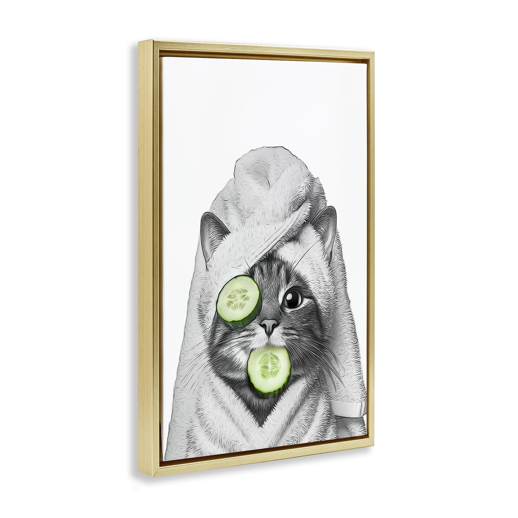 Stupell Industries Spa Bath Day Cat Typography Painting Gold Floater Framed Canvas Art Print Wall Art, 21 x 31