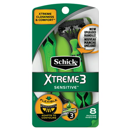 Schick Xtreme3 Sensitive Men's Disposable Razors, 8 (Best Razor For Sensitive Neck)