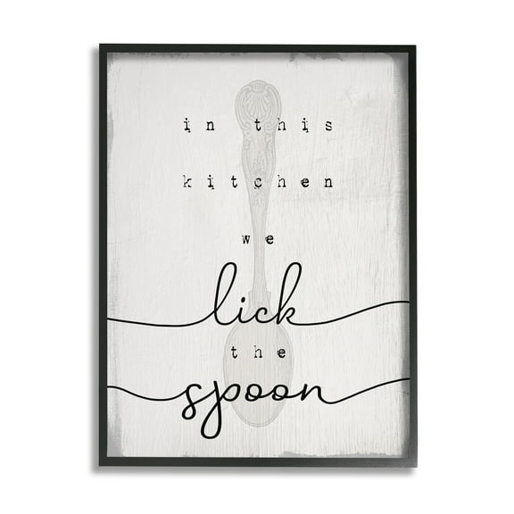 Stupell Industries Lick The Spoon Fun Baking Calligraphy Vintage Text Graphic Art Black Framed Art Print Wall Art, Design by Daphne Polselli