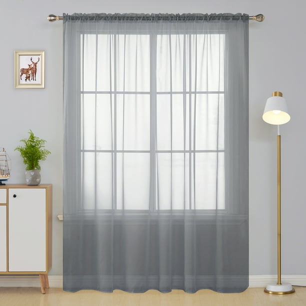 Deconovo Grey Sheer Curtains 84 inches Long Rod Pocket Semi Sheer