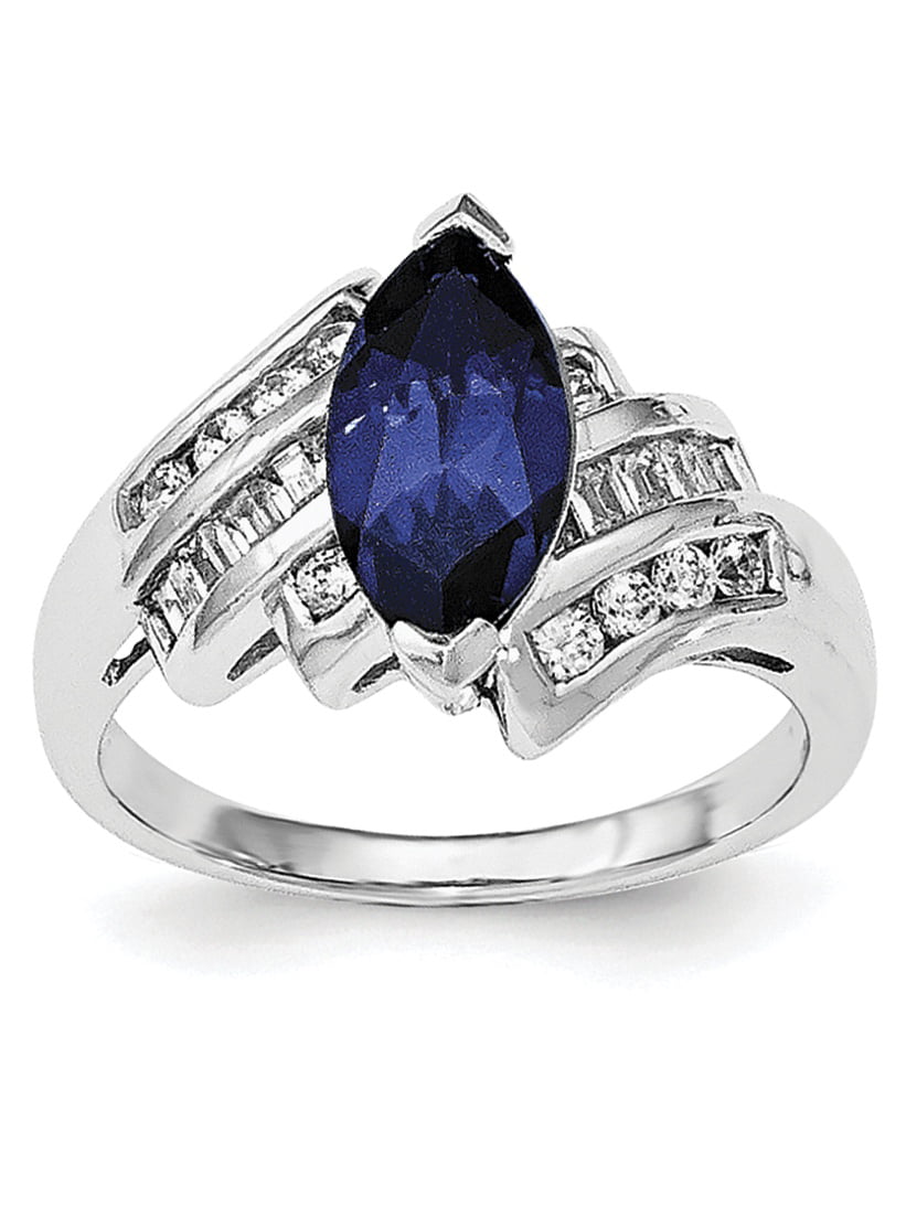 Size5 #3402S 925 Sterling Silver & Marquise cut Sapphire w/ WG finished Ring 