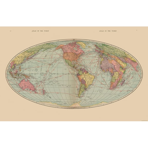 Historic Map - World - Hammond 1910 - Vintage Wall Art