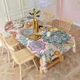 thumbnail image 3 of Rectangle Boho Waterproof Tablecloth 60×102 Inch,Bohemian Style Floral Vintage Reusable Indoor/Outdoor Durable Table Cover for Party Kitchen Dinner Room Decor, 3 of 6