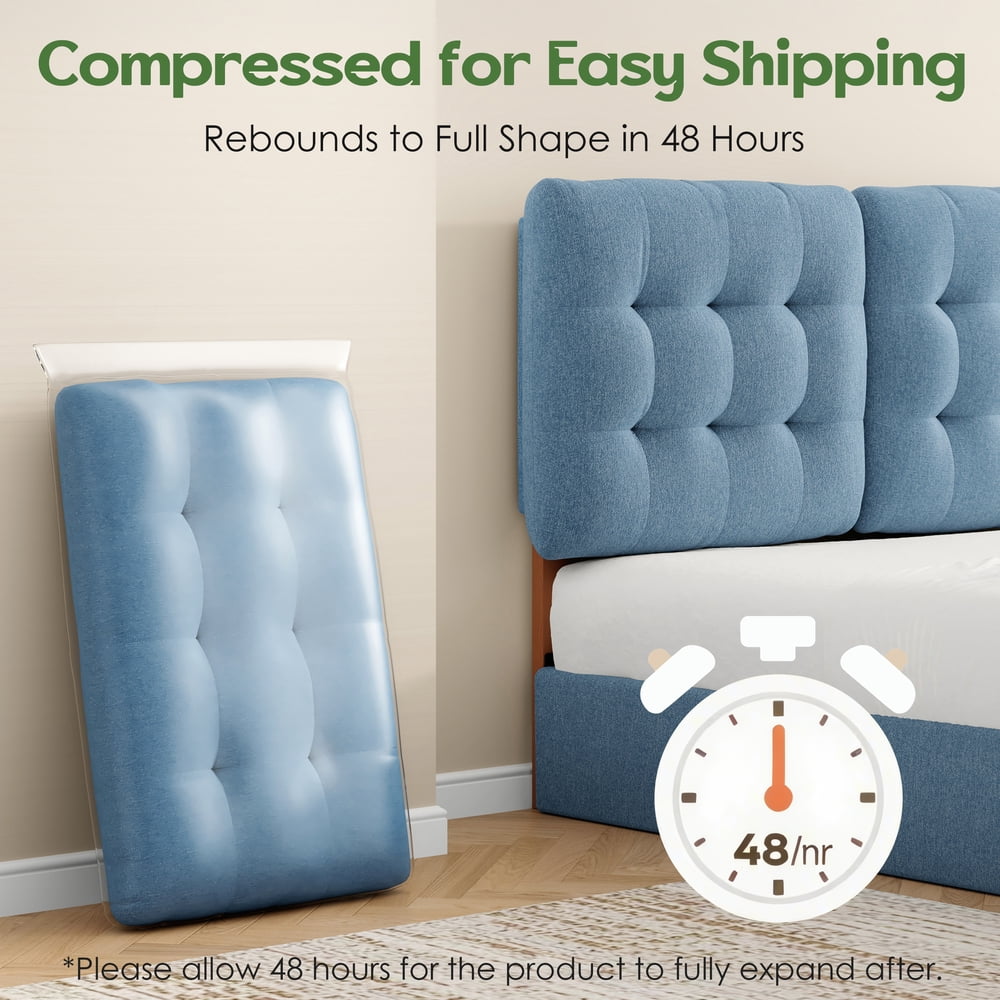 Someet Upholstered Headboard for Queen Size, Adjustable Height Headboard, Modern Button Tufting Solid Wood Headboard, Blue