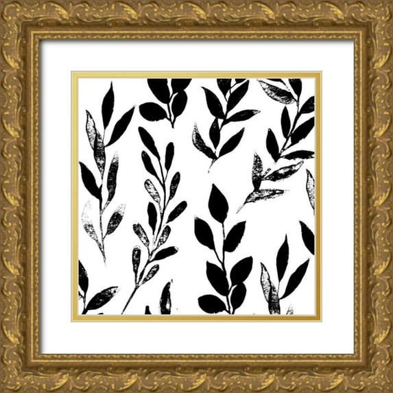 Sommers, Mindy 12x12 Gold Ornate Wood Framed with Double Matting Museum Art Print Titled - Inky leaves