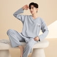 thumbnail image 3 of Autumn Cotton Pijama for Men Plus Size 3XL Lounge Pyjamas Set Male 2 Pieces Set Sleepwear Sleeping Top Pant Home Suit 2022, 3 of 7