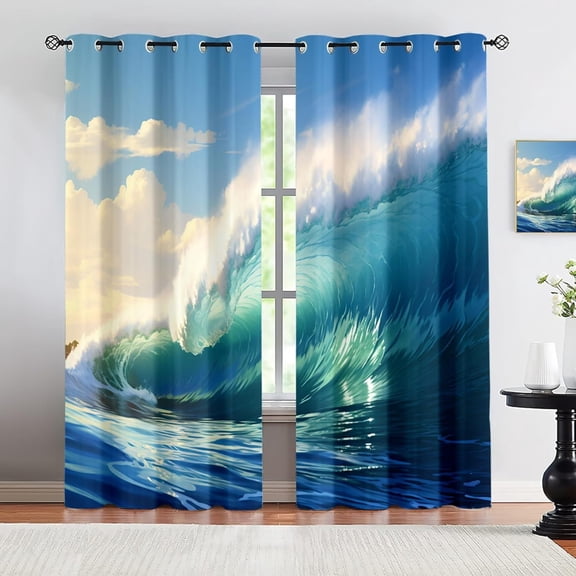 Summer Beach Blackout Curtains Ocean Curtains For Bedroom Tropical Island Window Drapes Sea Beach Nature Theme Window Treatments 38"W x 54"L (Pack of 2)